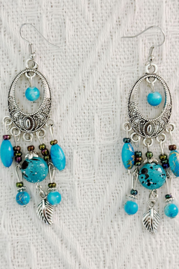 Boucles d'oreilles longues à franges turquoise en alliage pour femmes, boucles d'oreilles décoratives