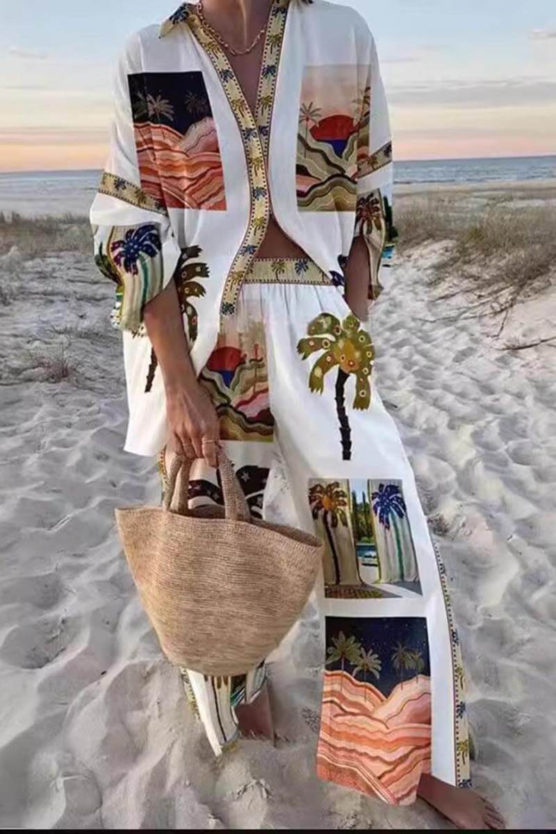 Einzigartiges Slouchy-Hosen-Set mit Palmen-Print