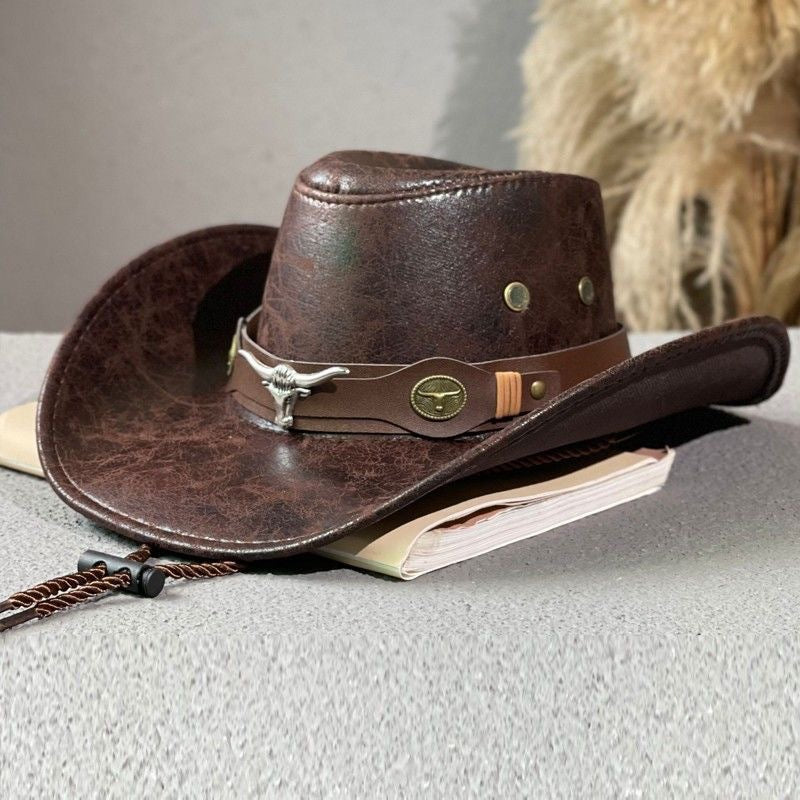 Cowboy-Hutt mat gerësslem Bullekapp am retro Ritter-Stil
