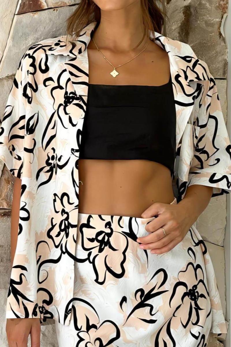 Ensemble pantalon ample à imprimé floral botanique
