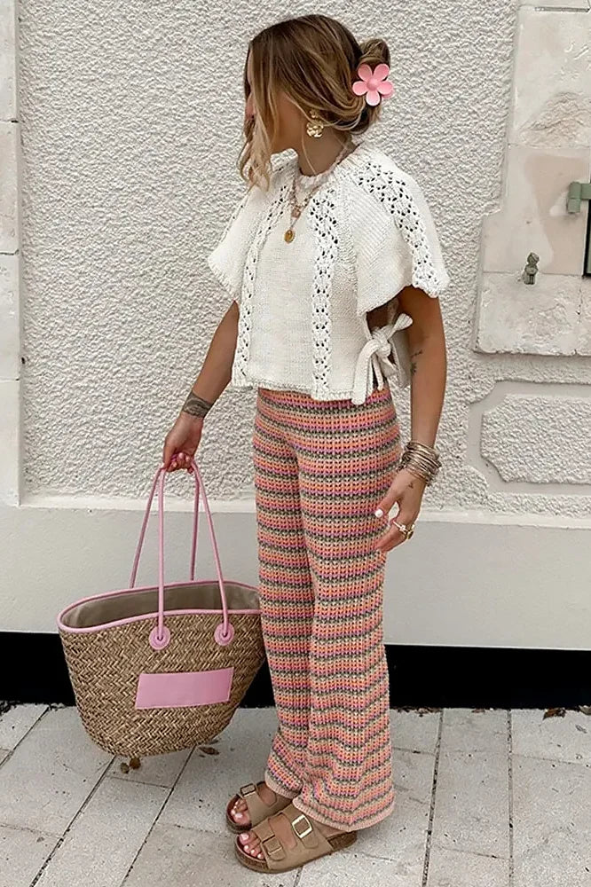 סוודר נשים חלול סרוג שרוכים