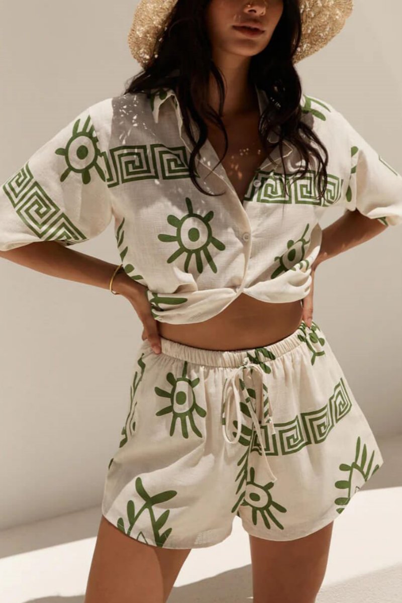 Holiday Fun Print løse shorts todelt sett