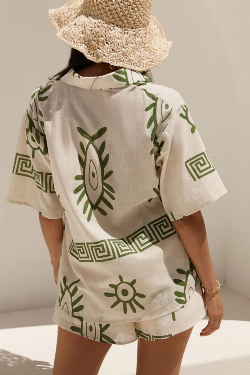 Holiday Fun Print løse shorts todelt sett