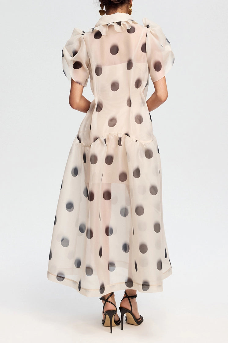 Beiger Maxirock aus transparentem Stoff mit Polka-Dots