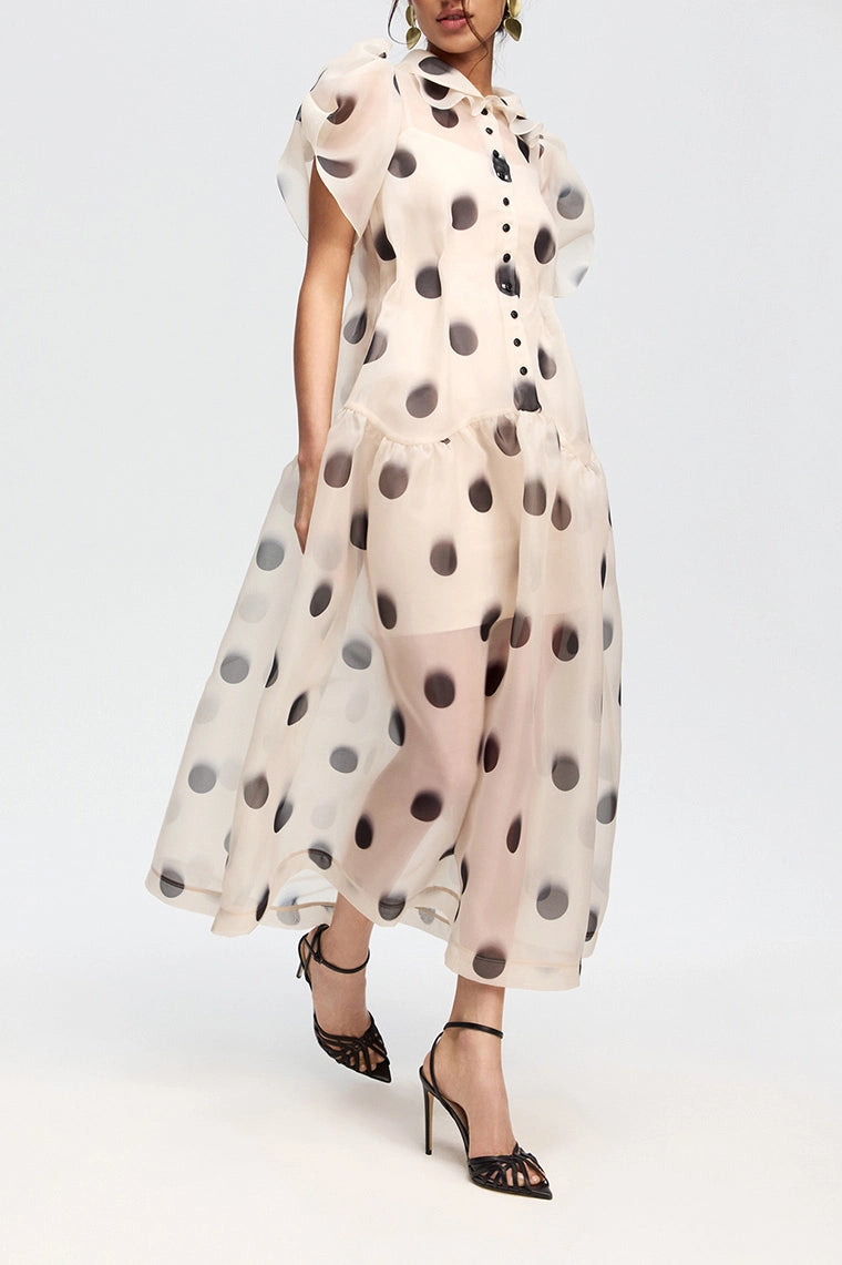 Beiger Maxirock aus transparentem Stoff mit Polka-Dots