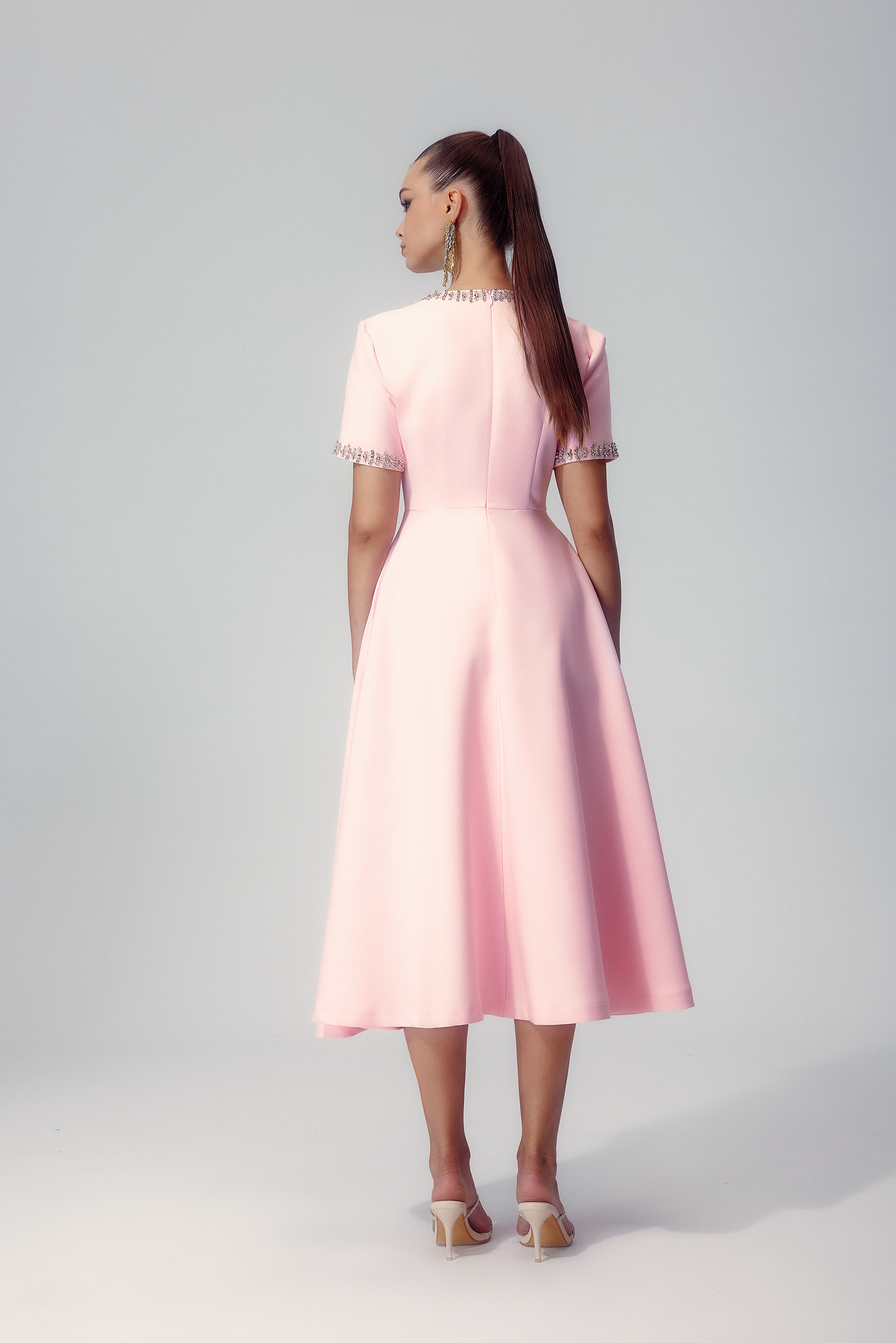 Rochie midi Zoe Bowknot impodobita cu cristale