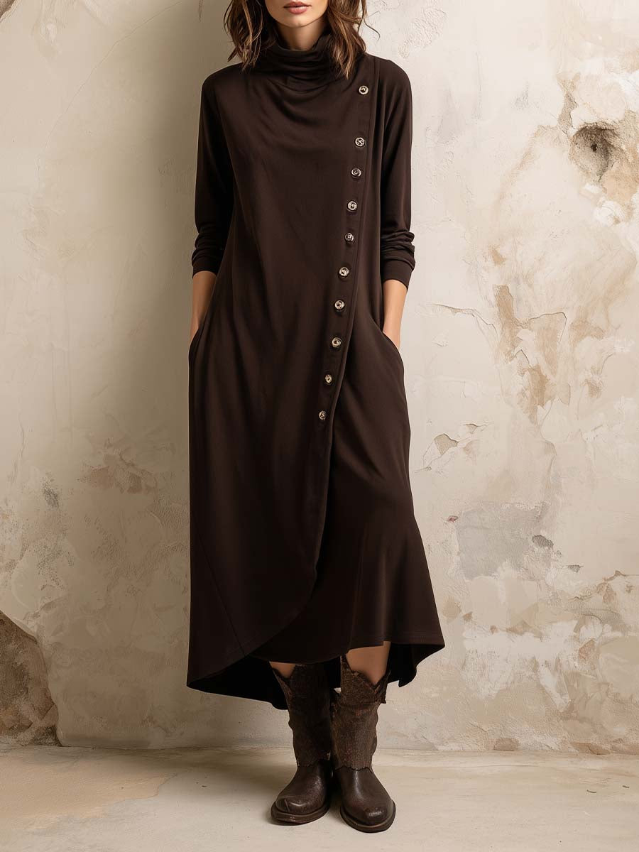 Boho-inspiréiert Midi-Kleed mat Knäppréier op der Säit