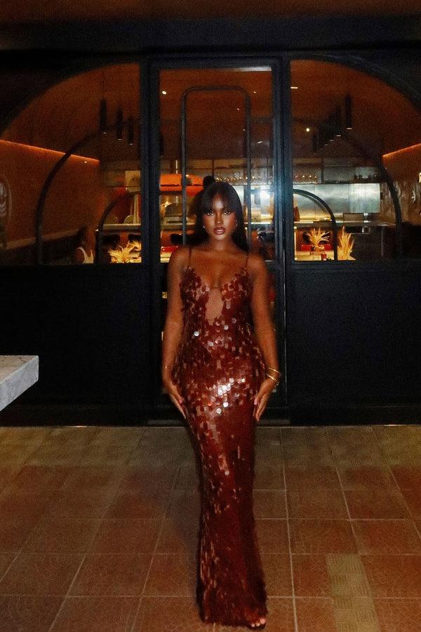 Sequin Spaghetti Strap Maxi Dress