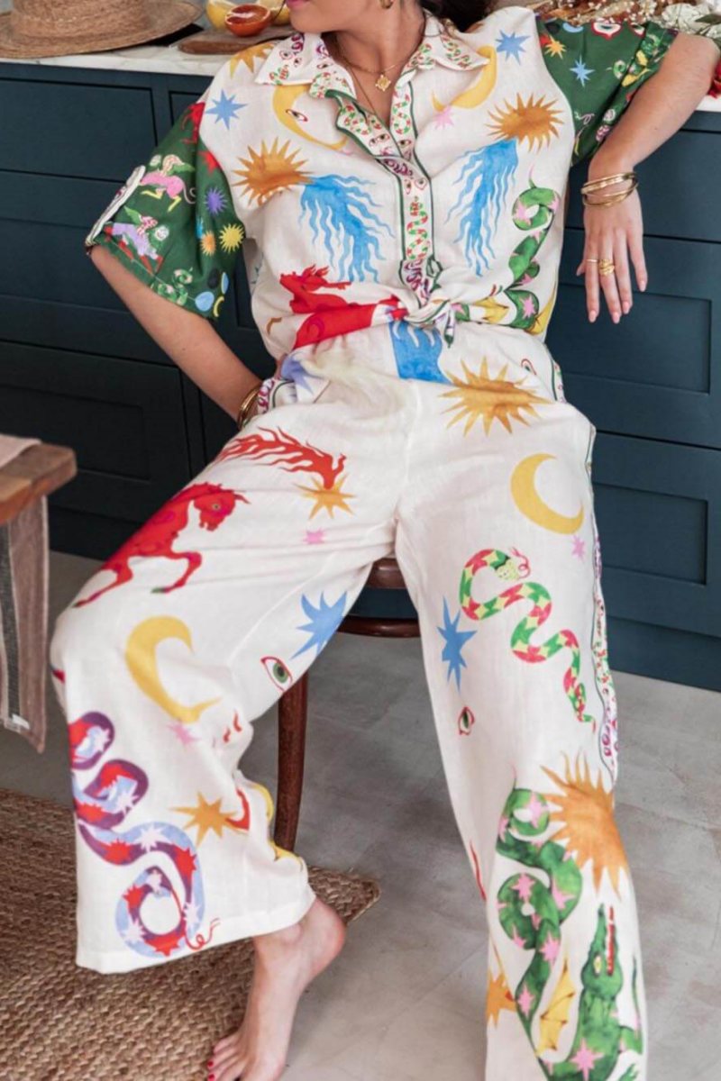 Jedinečná sada volné košile s krátkým rukávem a elastickým pasem