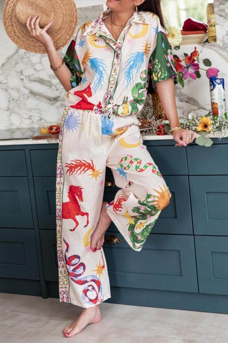 Jedinečná sada volné košile s krátkým rukávem a elastickým pasem