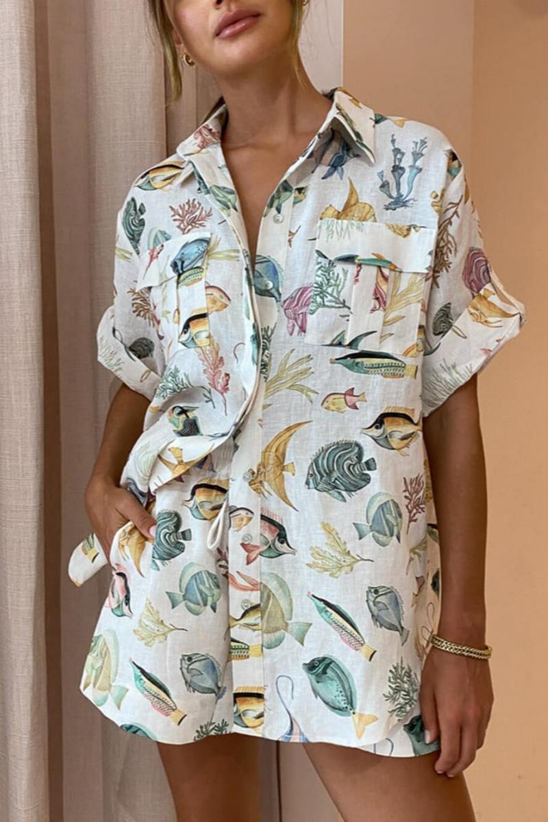 Přizpůsobená sada šortek na dovolenou s krátkým rukávem s potiskem ryb