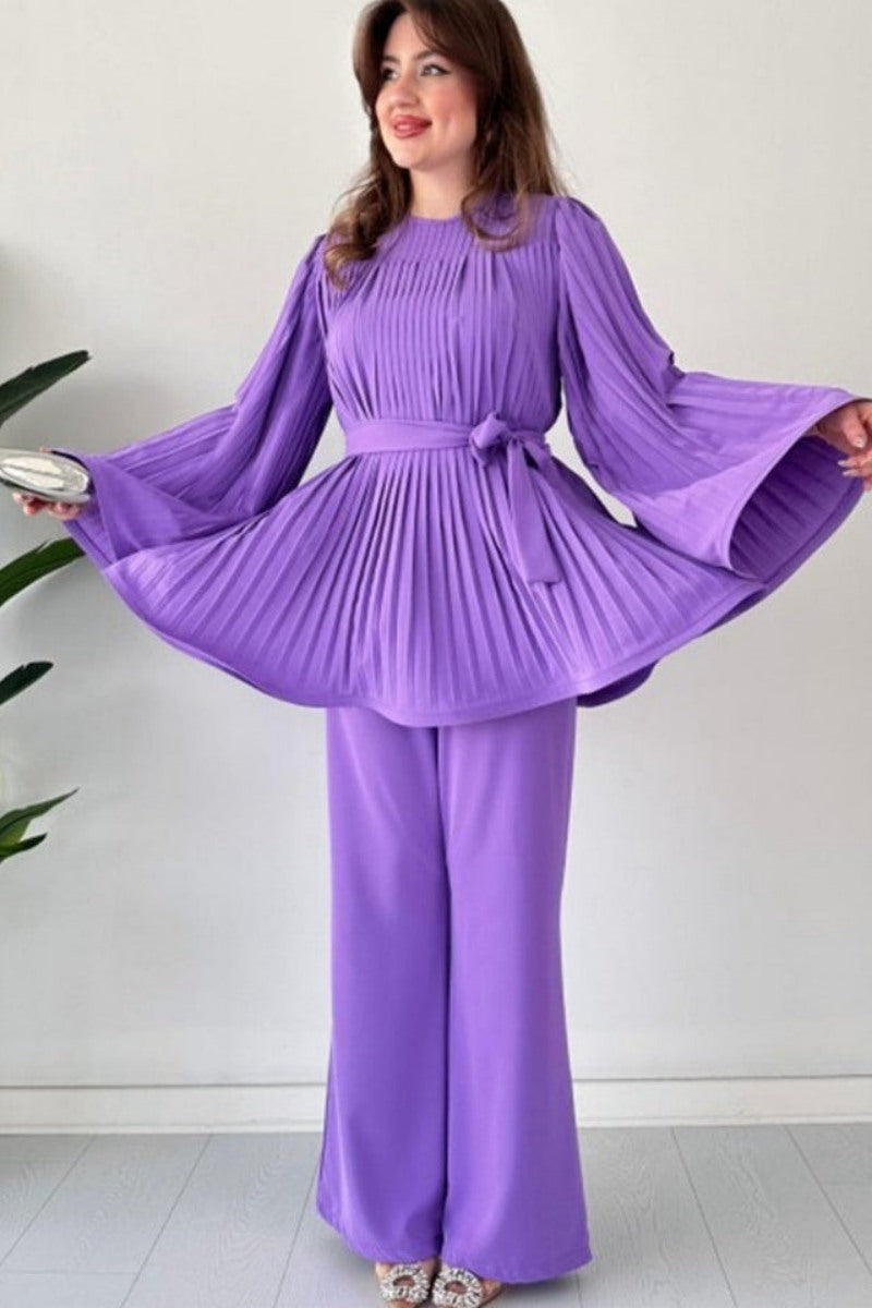 플리츠 플레어 탑 팬츠 세트