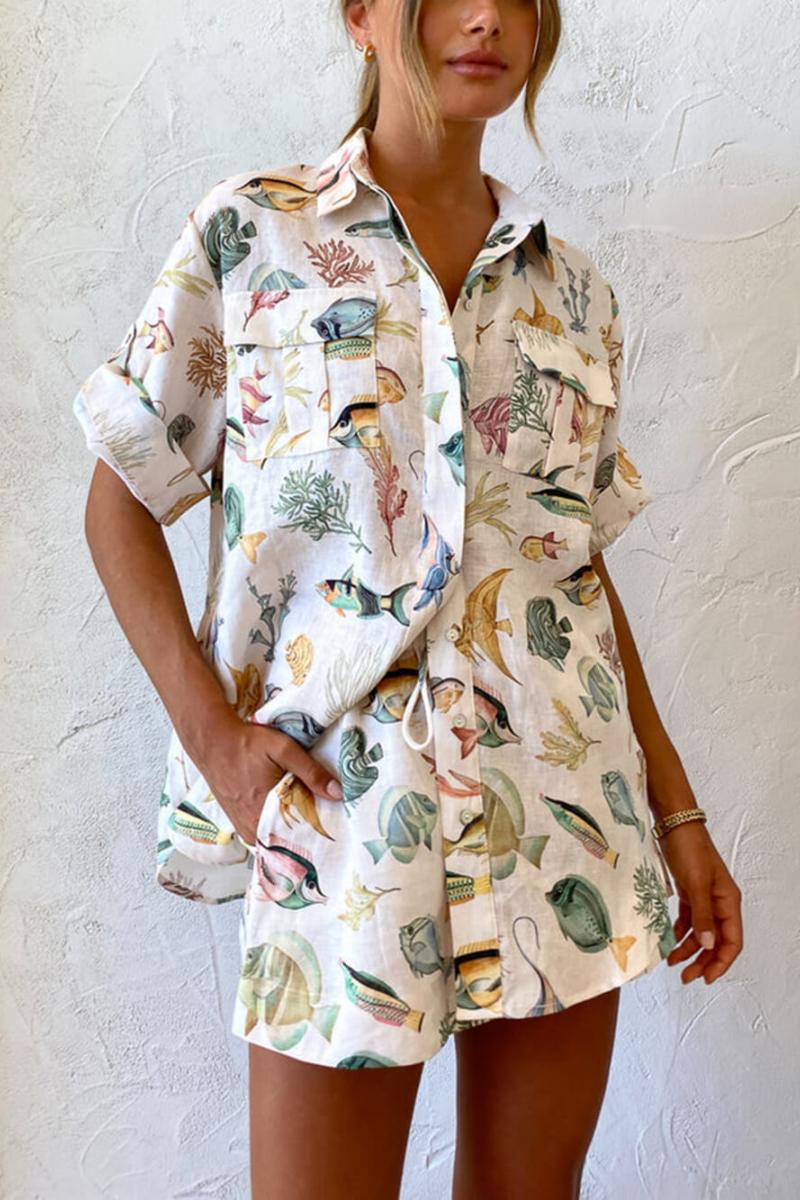 Přizpůsobená sada šortek na dovolenou s krátkým rukávem s potiskem ryb