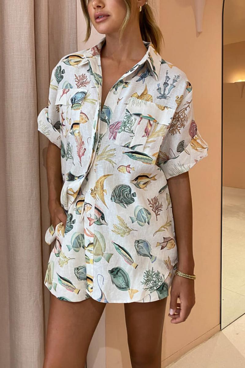 Přizpůsobená sada šortek na dovolenou s krátkým rukávem s potiskem ryb