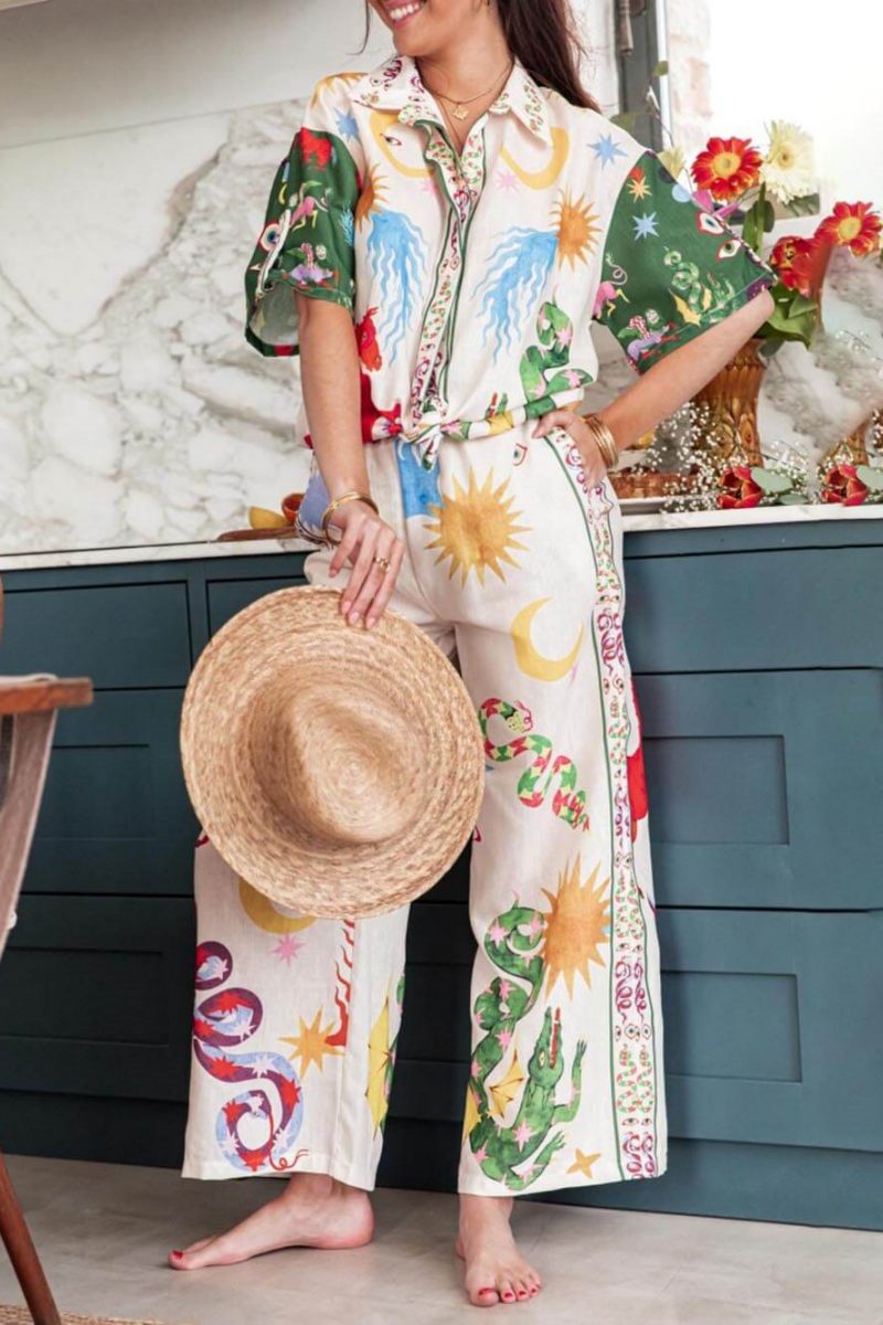 Jedinečná sada volné košile s krátkým rukávem a elastickým pasem