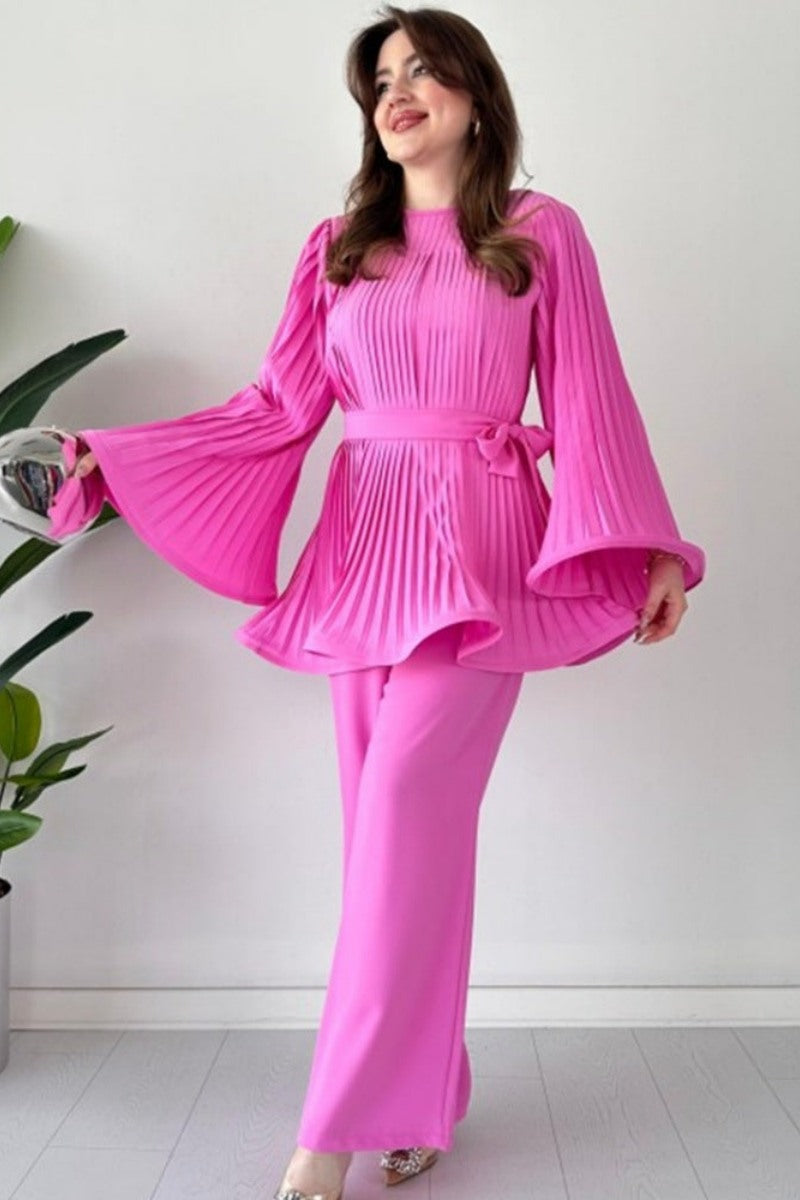 플리츠 플레어 탑 팬츠 세트