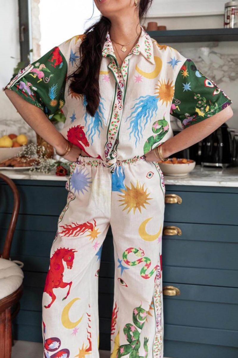 Jedinečná sada volné košile s krátkým rukávem a elastickým pasem