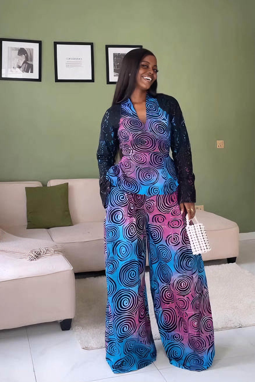 70s Vortex Print Pant Set