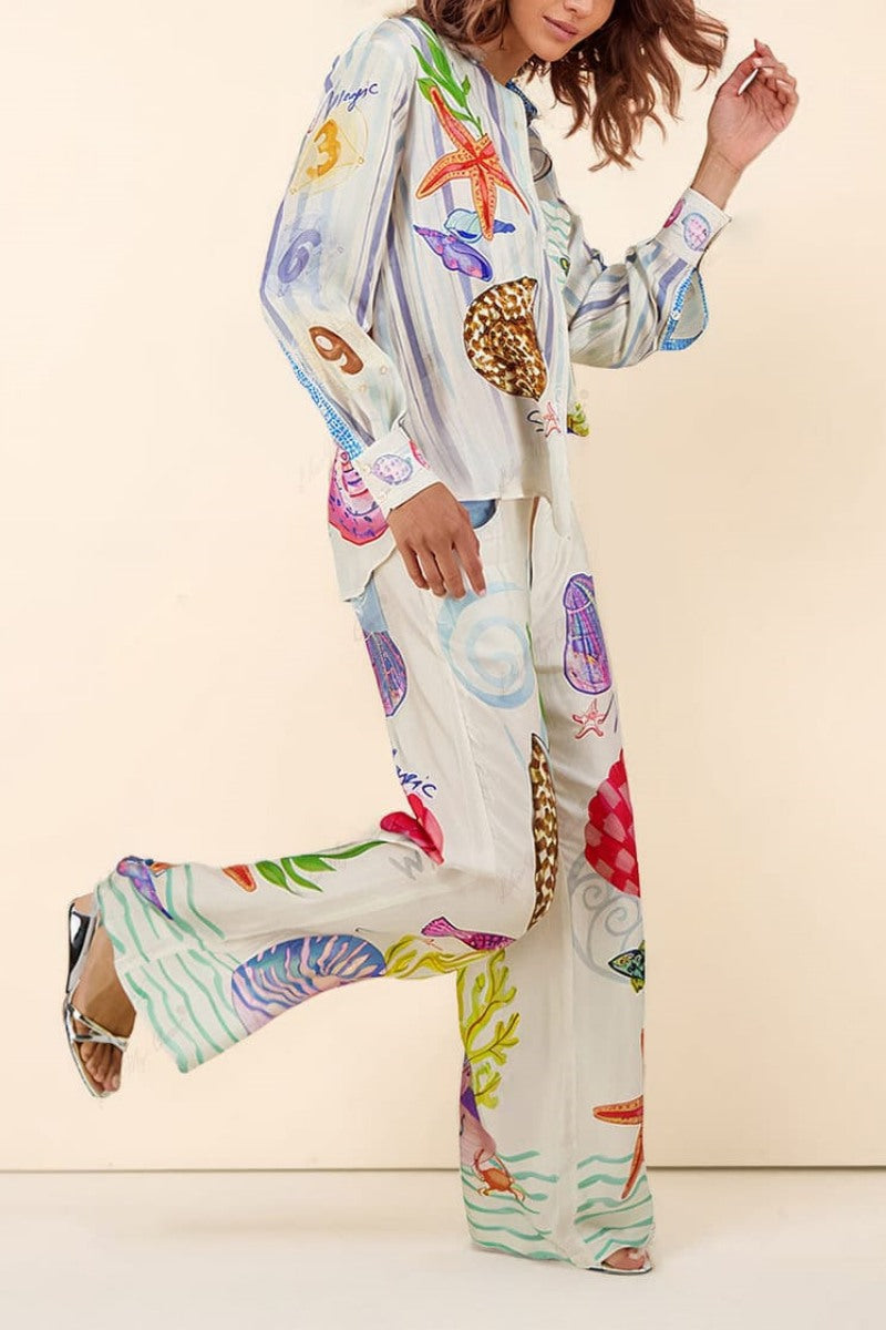 Ensemble pantalon imprimé sur le thème de l'océan
