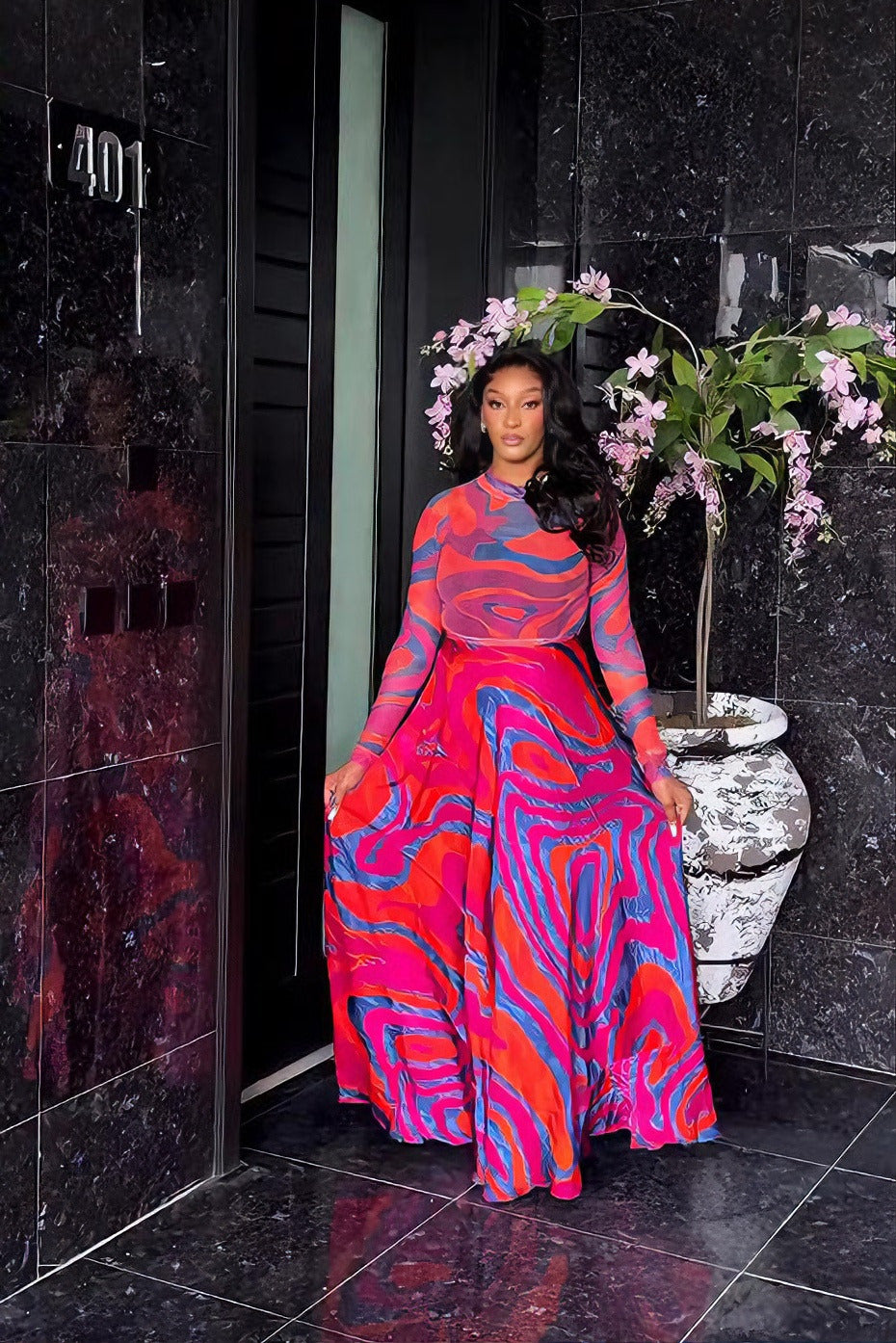 Psychedelic Colorful Vortex Maxi Skirt Set