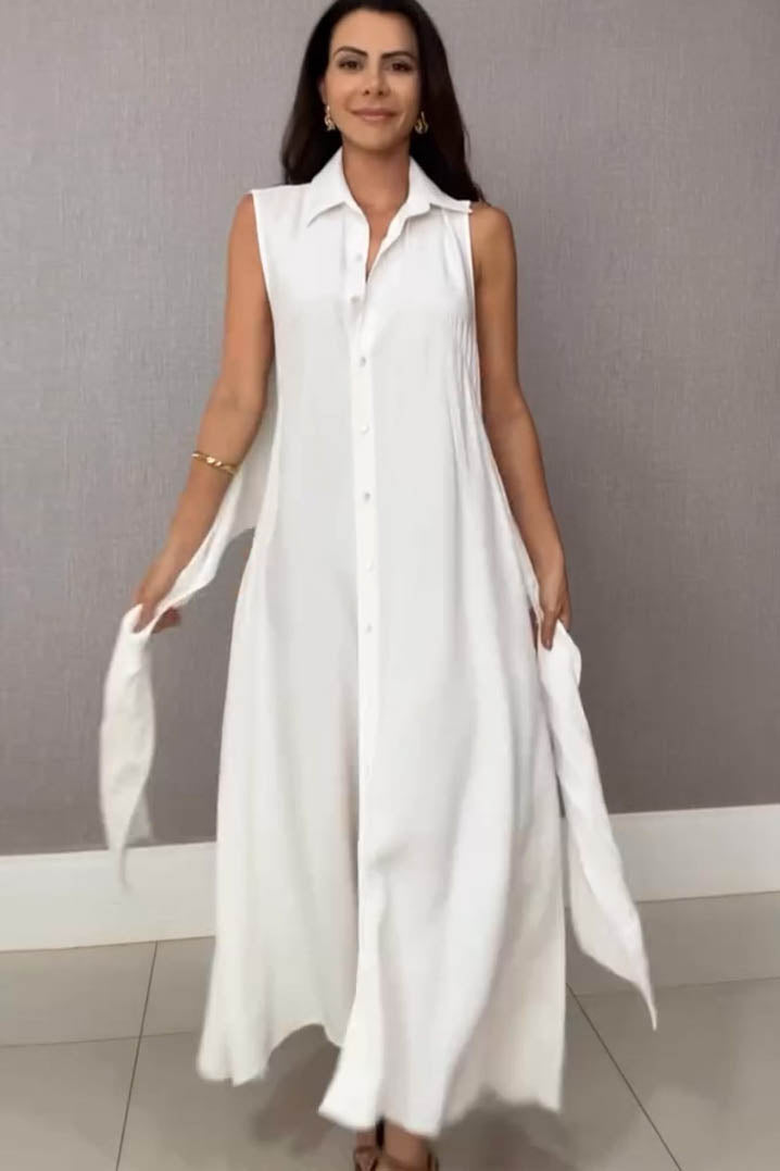 Summer V-Neck Sleeveless Waist-Tie Dress