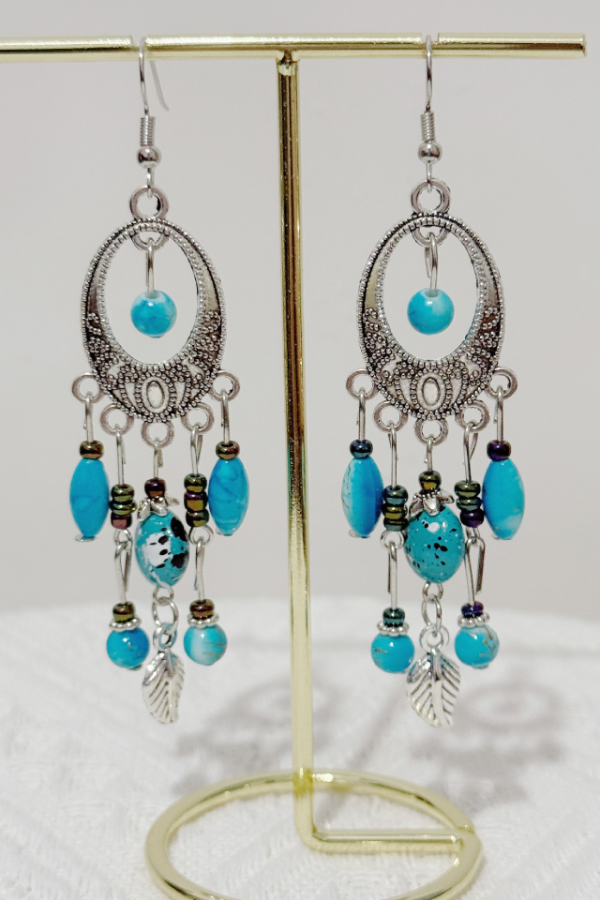 Boucles d'oreilles longues à franges turquoise en alliage pour femmes, boucles d'oreilles décoratives