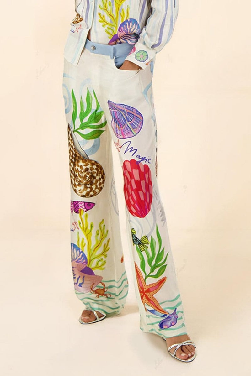 Ensemble pantalon imprimé sur le thème de l'océan