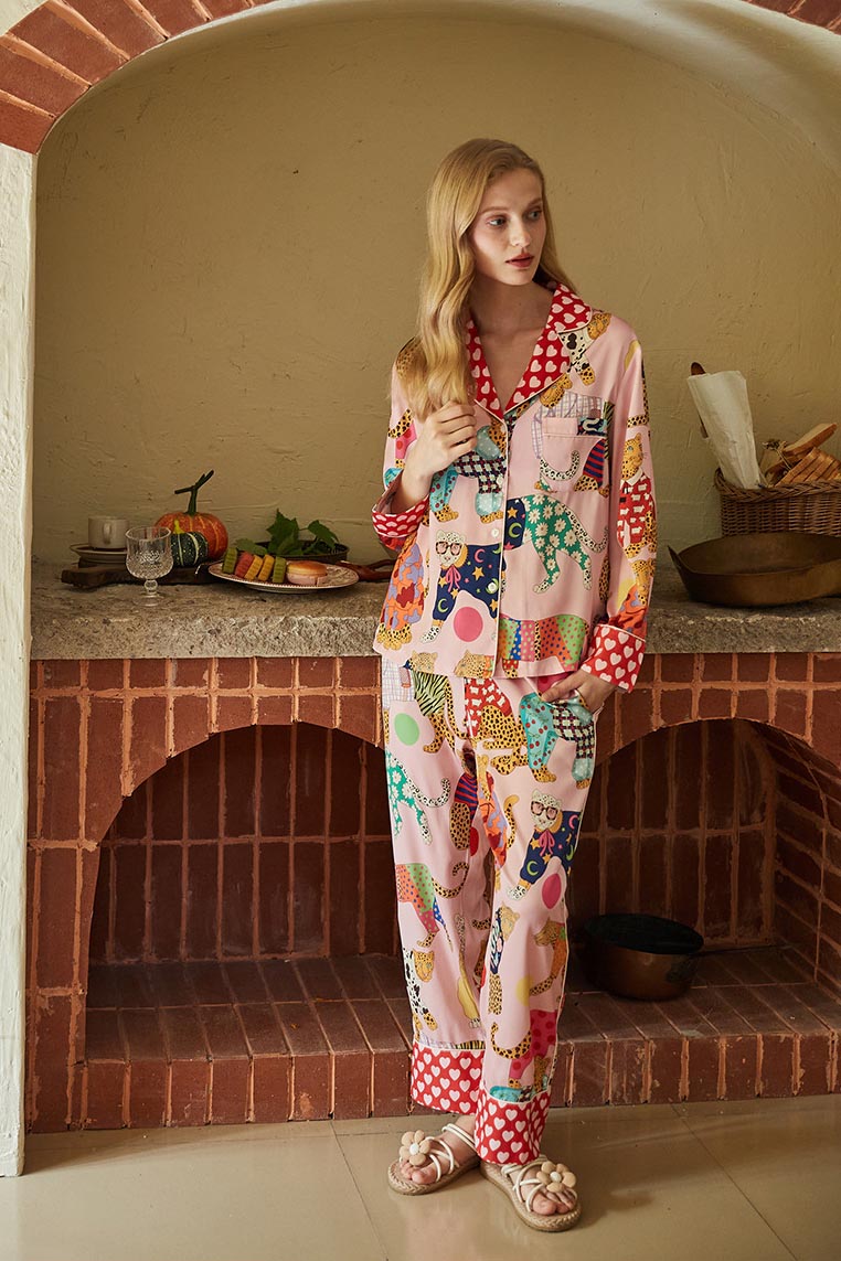 סט פיג'מות בהדפס פלמינגו