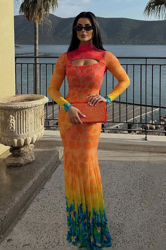 Drømmende rosa blomstrete flytende maxikjole