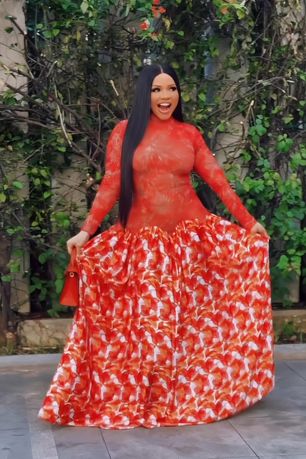 Vibrant Red Sheer Floral Maxi Dress