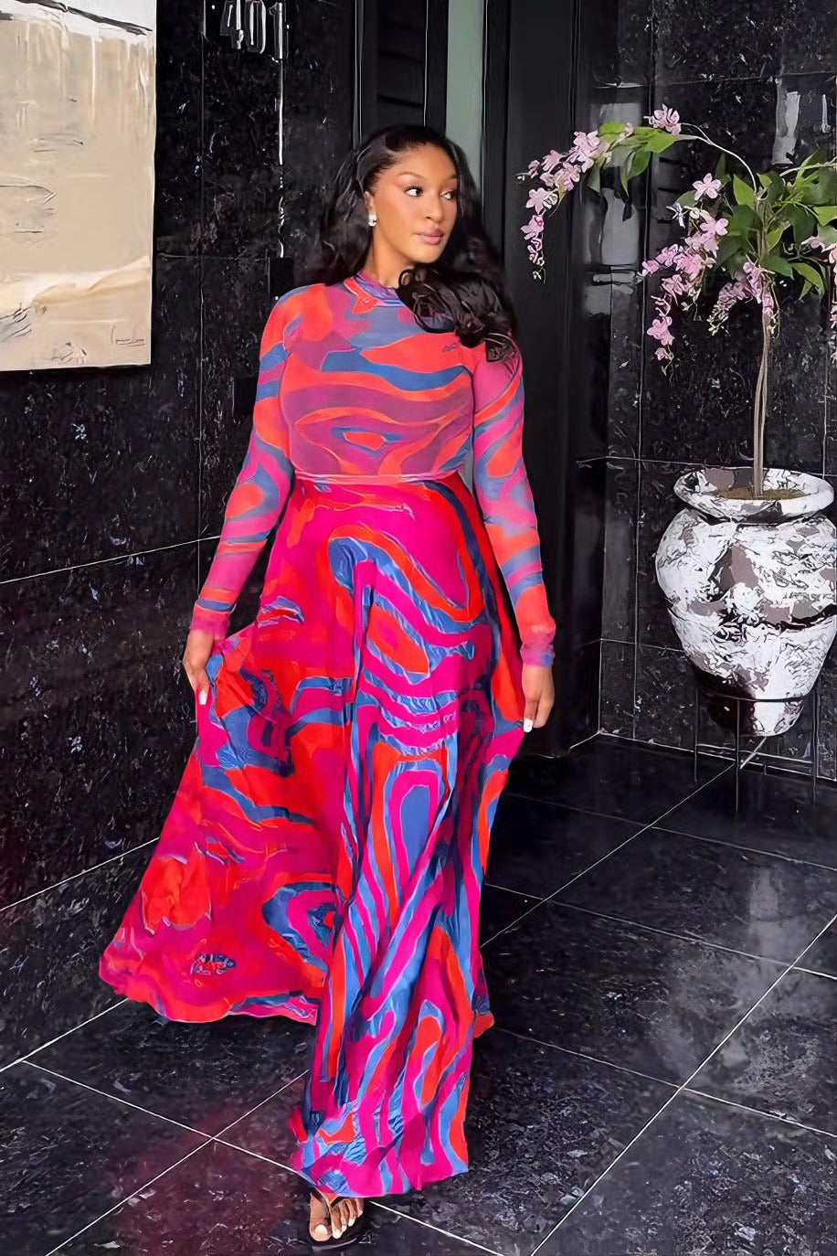 Psychedelic Colorful Vortex Maxi Skirt Set