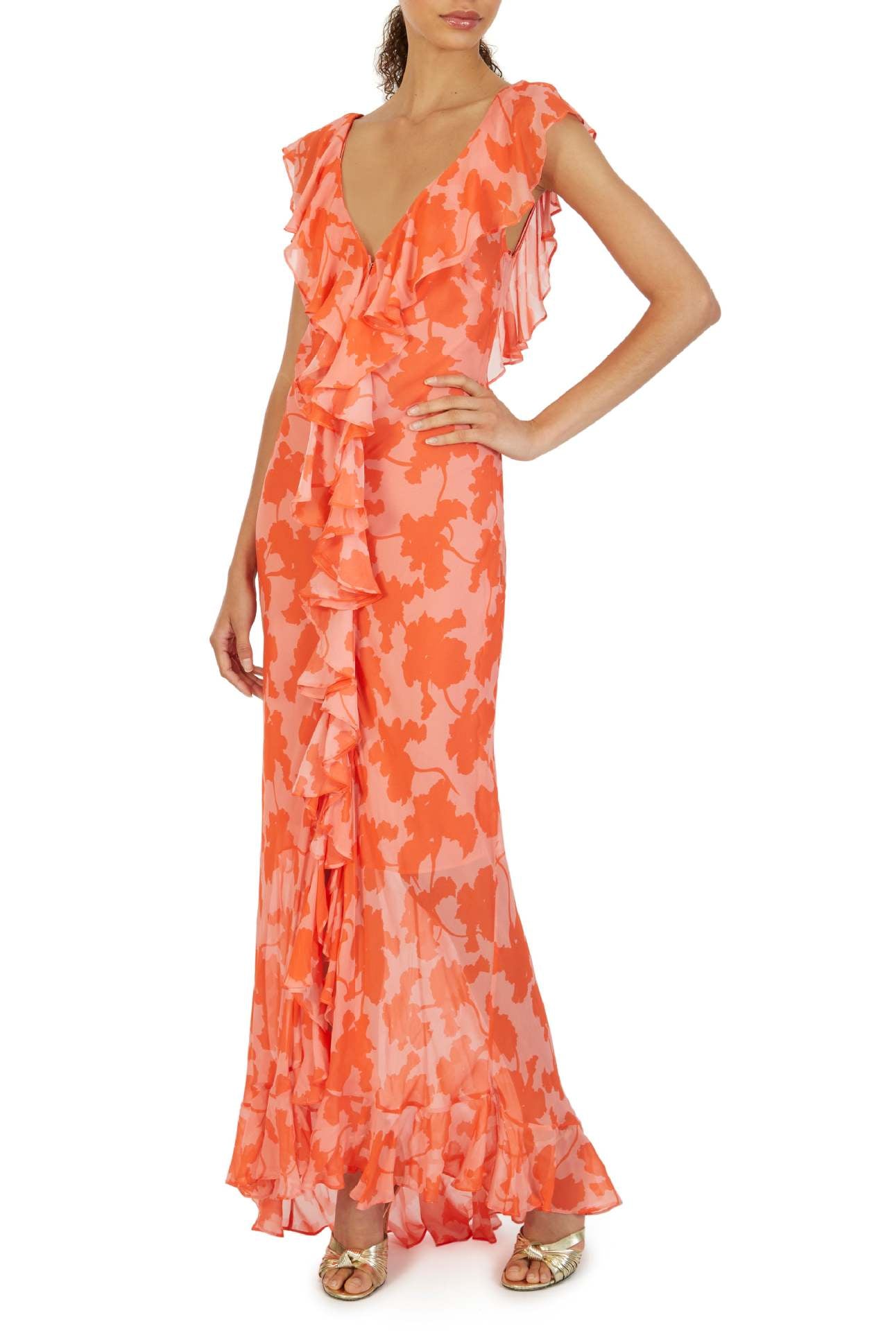 Sunlight Lotus|Chiffon Ruffle Maxi Dress