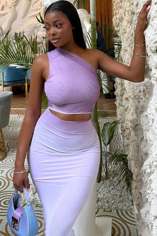 Gradyan Tek Omuz Şeffaf Etek Takımı