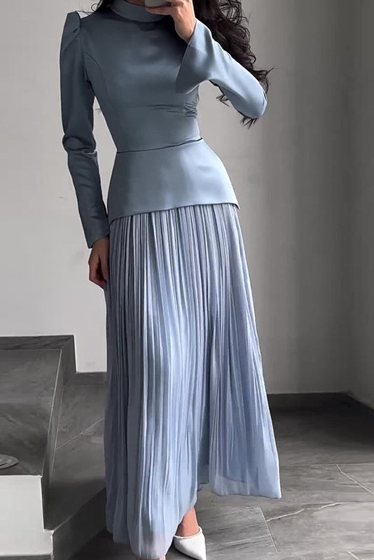 カラーブロックスプライシングスリムフィットレースアップ長袖マキシドレス