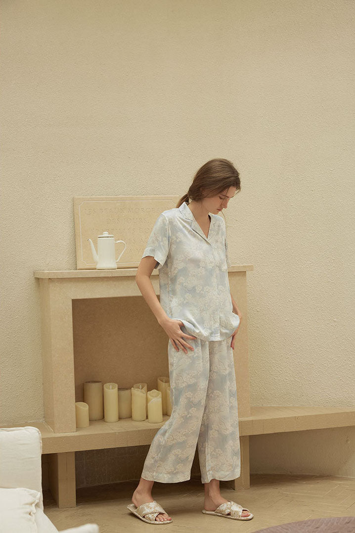 Satin Blossom Floral Print Pajama Set