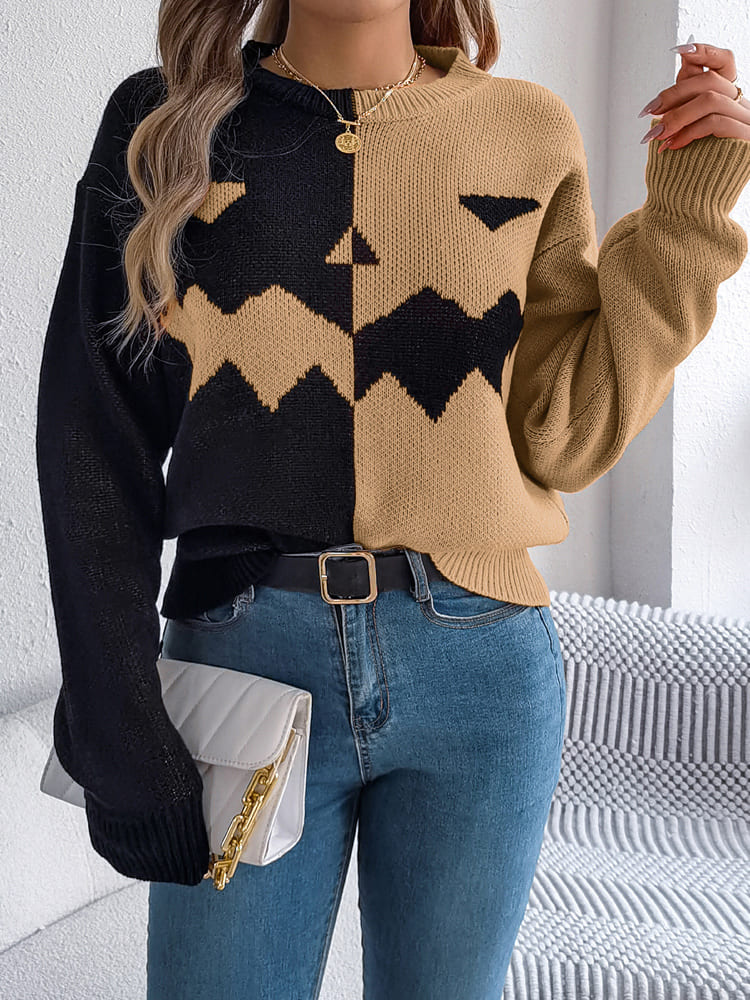 Maglione girocollo a maniche lunghe con motivo fantasma