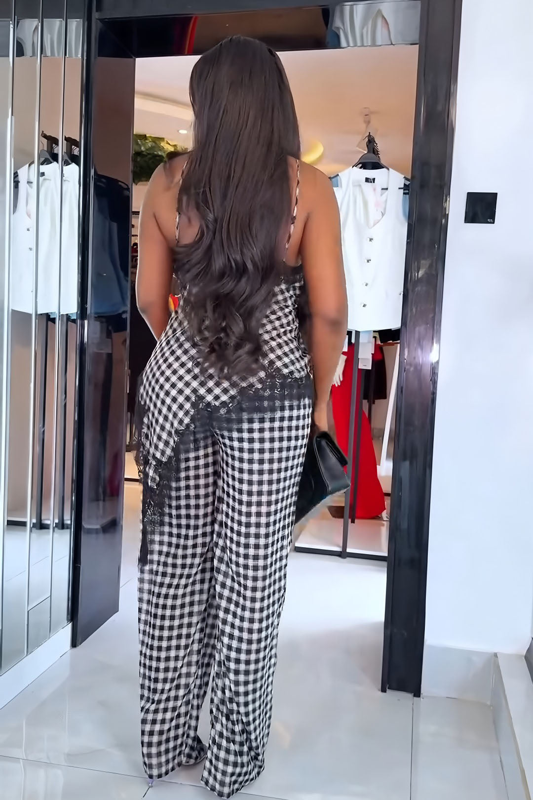 Set camisole din dantelă gingham