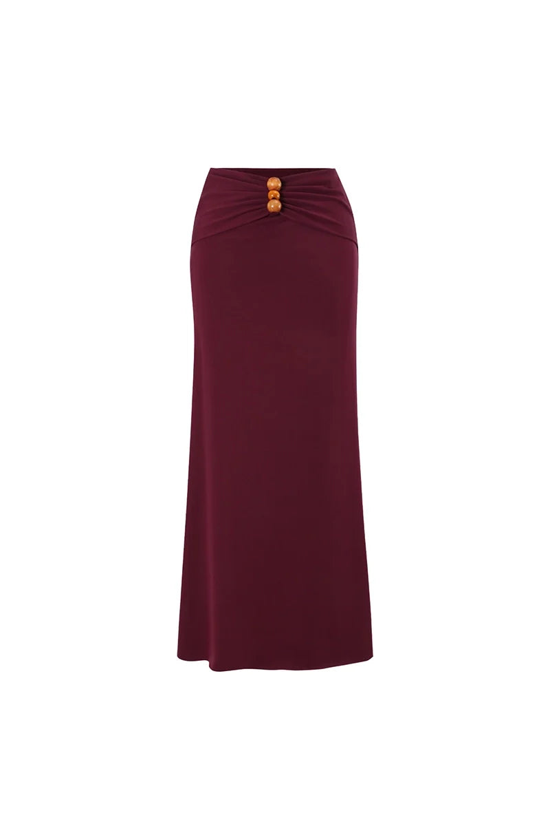 Burgundy Boho Beaded Cutout Swimsuit Set