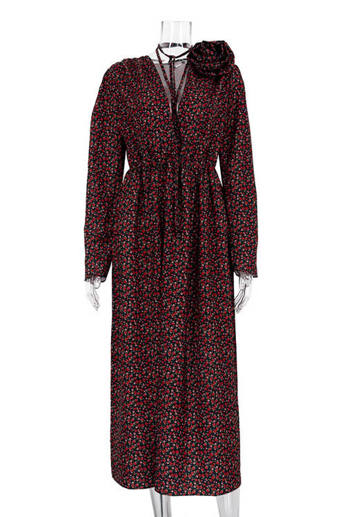 Abito midi con scollo a V e fiori Bertha