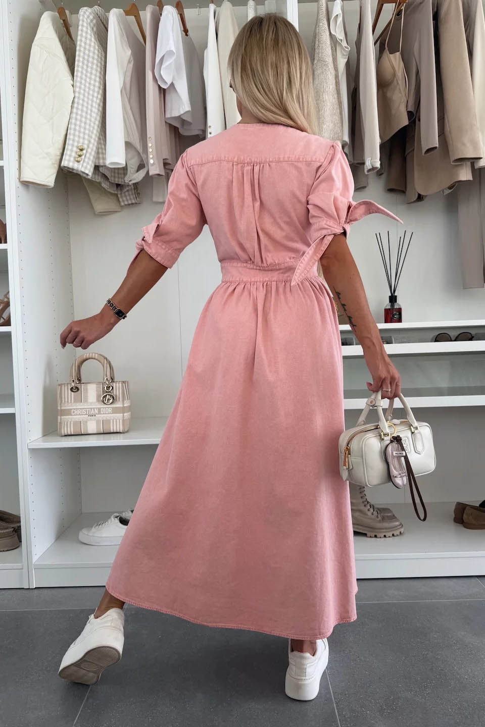 Minimalist V-Neck Buttoned Denim Gown