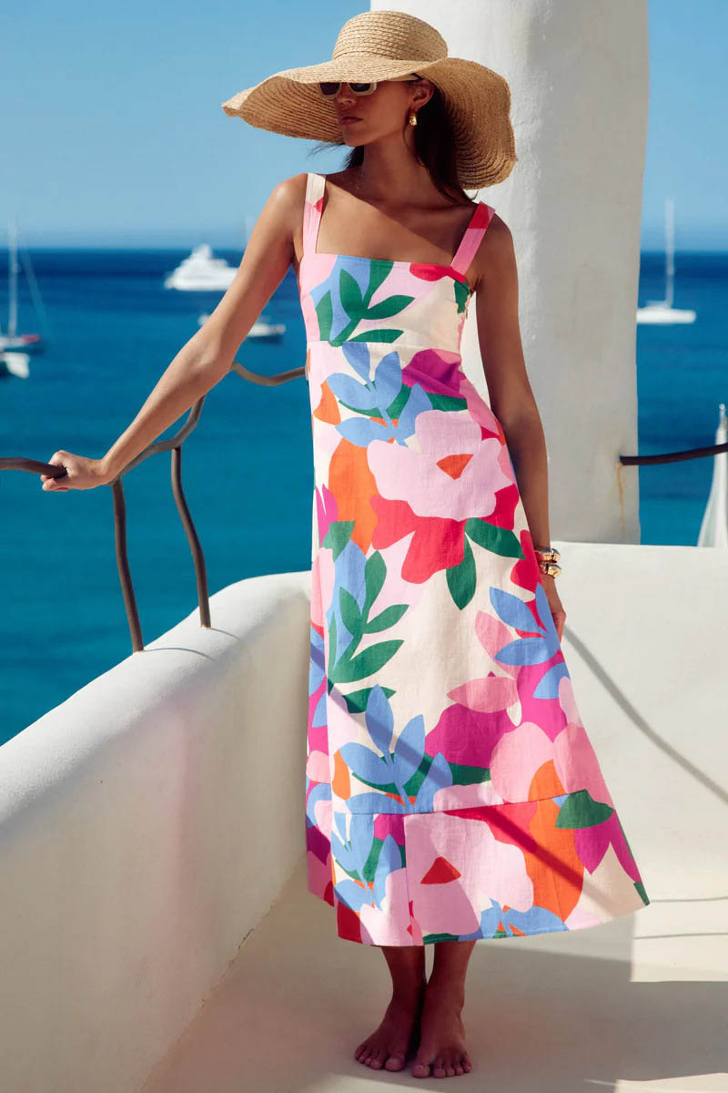 blue dress for baby girl Vacation-Style French Floral Print Maxi Dress