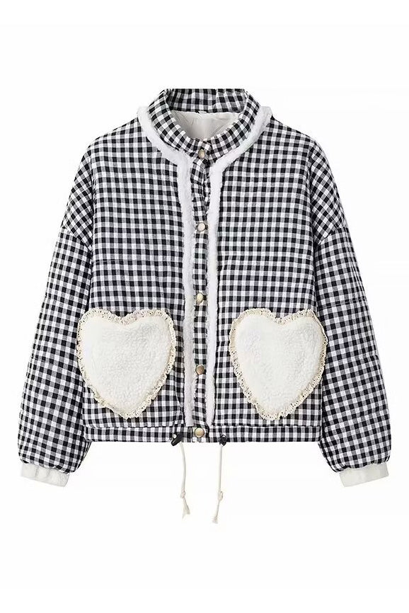 Rutig Rosa Hjärta Fickjacka