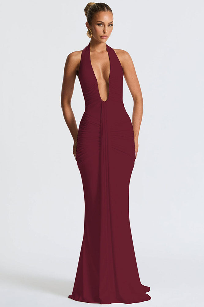 Halter Deep V Mermaid Maxi Dress