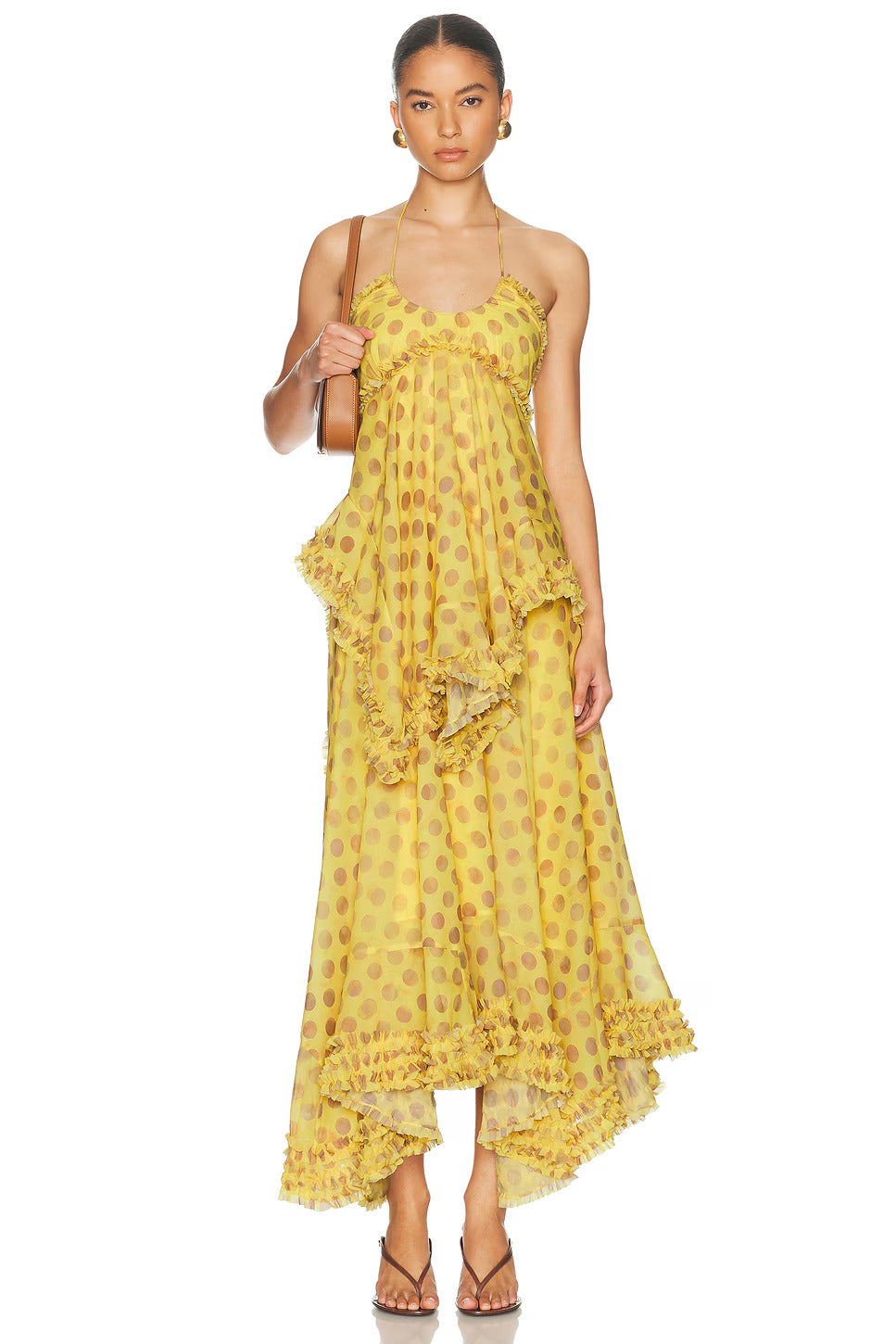 Midikleid mit Tupfenmuster und Rüschensaum