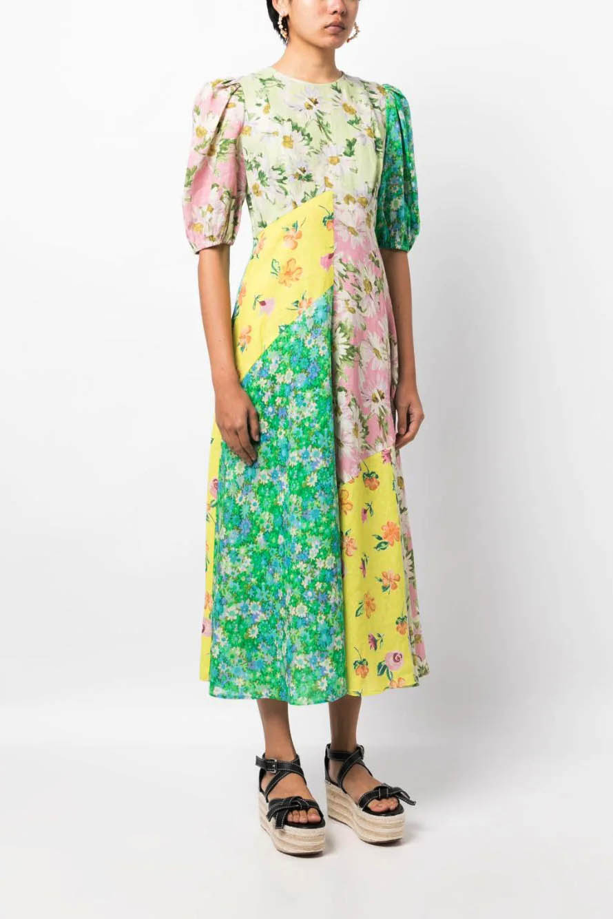 Fine Satin Blummendrock Batwing Sleeve Hosen Set - Orange