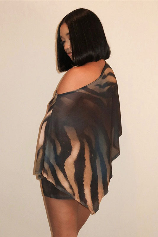 Conjunto de falda transparente con estampado de tigre