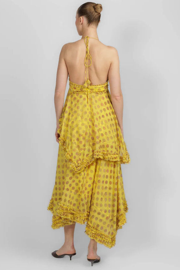 Midikleid mit Tupfenmuster und Rüschensaum