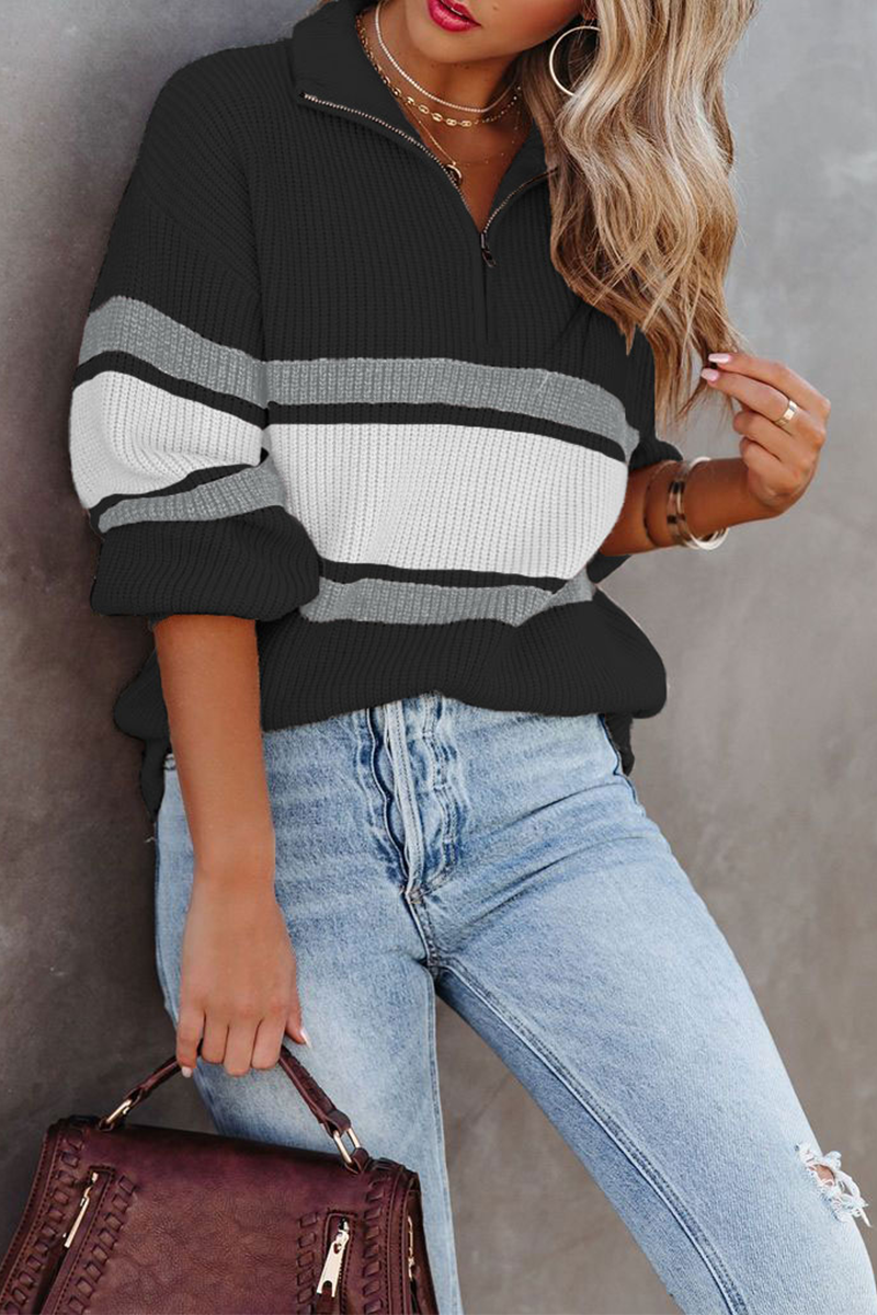 Casual Solid Patchwork Tröjor med blixtlåskrage (5 färger)