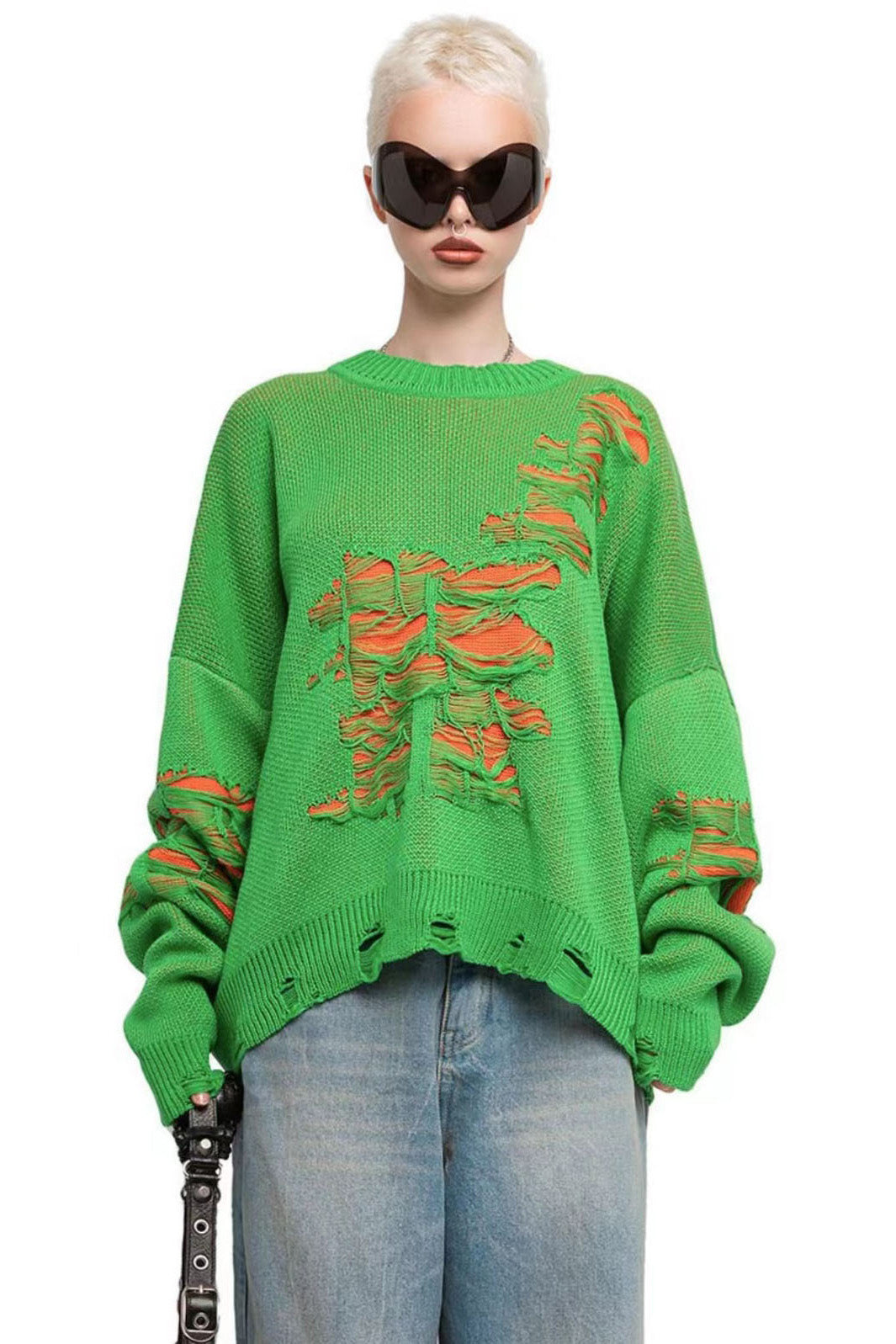 Colorblock Ripped Relaxed Sweater