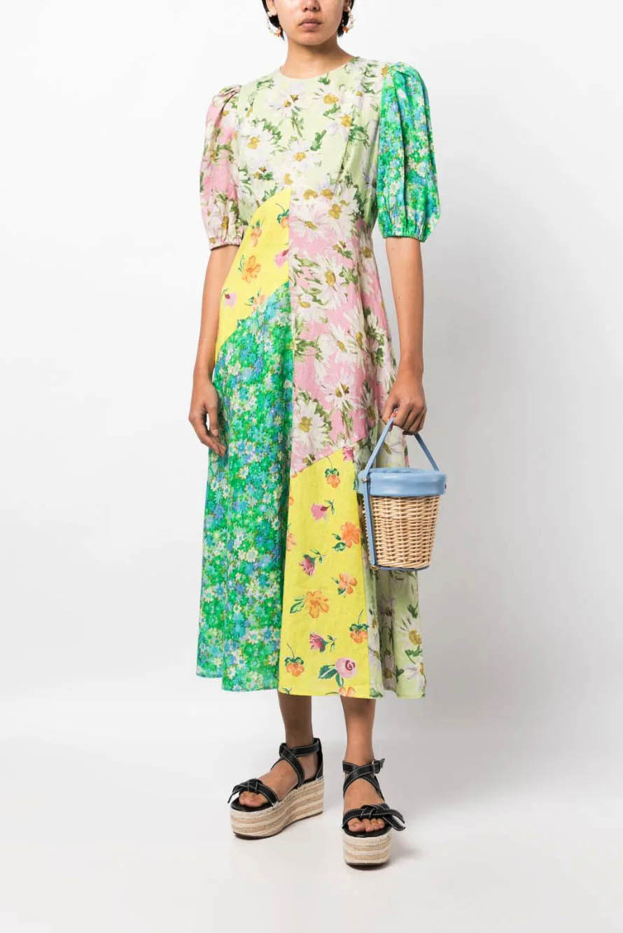 Fine Satin Blummendrock Batwing Sleeve Hosen Set - Orange